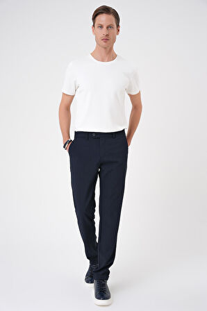 Comfort Fit Gofre Dokulu Beli Lastikli Lacivert Jogger Pantolon P 1177