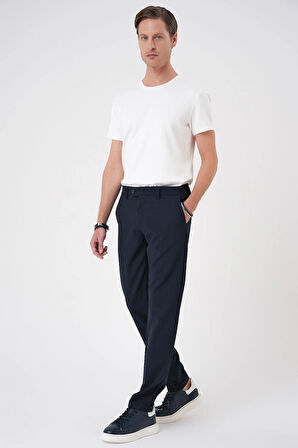 Comfort Fit Gofre Dokulu Beli Lastikli Lacivert Jogger Pantolon P 1177