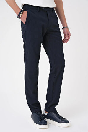 Comfort Fit Gofre Dokulu Beli Lastikli Lacivert Jogger Pantolon P 1177