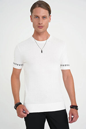 Comfort Fit Bisiklet Yaka Kısa Kollu Ekru Triko Tr 882