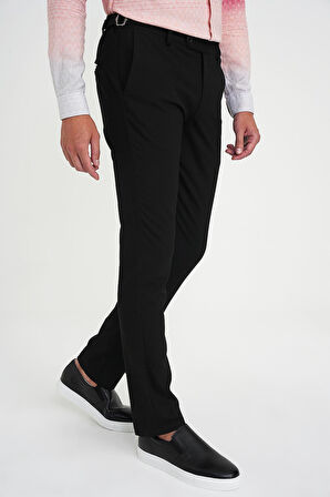 Comfort Fit Beli Lastikli Yandan Tokalı Esnek Siyah Jogger Pantolon P 1178