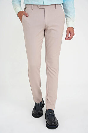 Comfort Fit Beli Lastikli Yandan Tokalı Esnek Bej Jogger Pantolon P 1178