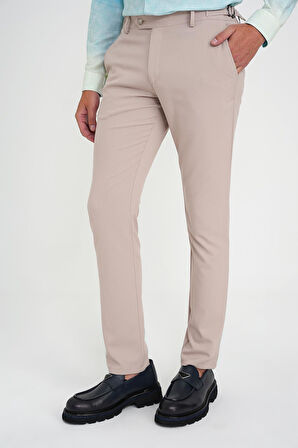 Comfort Fit Beli Lastikli Yandan Tokalı Esnek Bej Jogger Pantolon P 1178