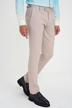 Comfort Fit Beli Lastikli Yandan Tokalı Esnek Bej Jogger Pantolon P 1178