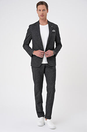 C 701 Comfort Fit Mono Yaka Çift Yırtmaç Torba Cep Casual Siyah Ceket