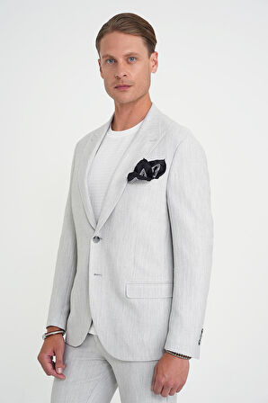 Slim Fit Kırlangıç Yaka Balıksırtı Desen Spor Açık Gri Ceket C 702