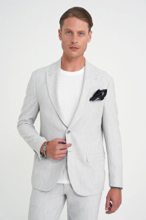 Slim Fit Kırlangıç Yaka Balıksırtı Desen Spor Açık Gri Ceket C 702