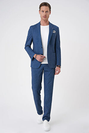 C 701 Comfort Fit Mono Yaka Çift Yırtmaç Torba Cep Casual Gece Mavisi Ceket