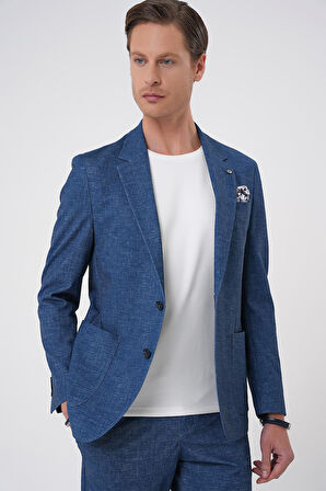 C 701 Comfort Fit Mono Yaka Çift Yırtmaç Torba Cep Casual Gece Mavisi Ceket