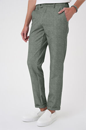 Comfort Fit Kırçıllı Beli Lastikli Yeşil Jogger Pantolon P 1176