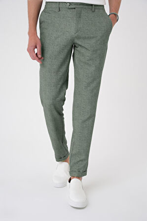 Comfort Fit Kırçıllı Beli Lastikli Yeşil Jogger Pantolon P 1176
