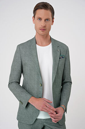 C 701 Comfort Fit Mono Yaka Çift Yırtmaç Torba Cep Casual Yeşil Ceket