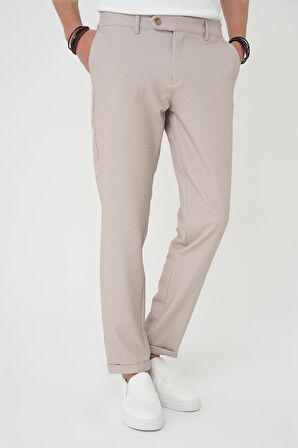 Comfort Fit Beli Lastikli Bej Jogger Pantolon  P 1181