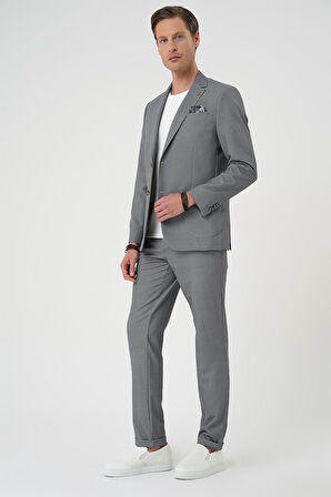 C 705 Comfort Fit Mono Yaka Çift Yırtmaç Torba Cep Kendinden Desenli Casual Siyah Ceket