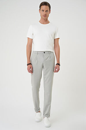 P 1182 Comfort Fit Beli Lastikli Pileli Gri Jogger Pantolon 