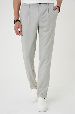 P 1182 Comfort Fit Beli Lastikli Pileli Gri Jogger Pantolon 