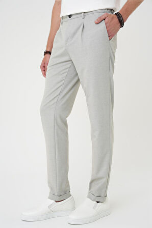 P 1182 Comfort Fit Beli Lastikli Pileli Gri Jogger Pantolon 