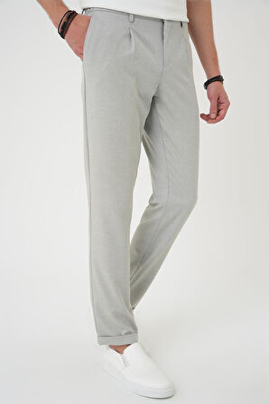 P 1182 Comfort Fit Beli Lastikli Pileli Gri Jogger Pantolon 
