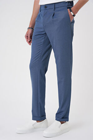 P 1182 Comfort Fit Beli Lastikli Pileli İndigo Jogger Pantolon 