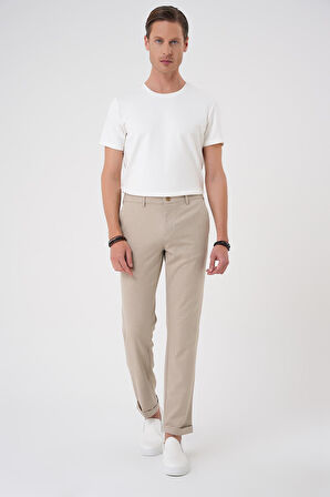 Comfort Fit Beli Lastikli Bej Jogger Pantolon  P 1183