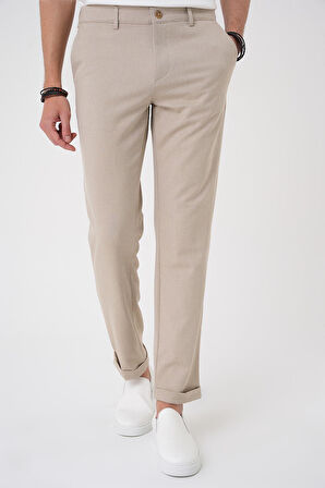 Comfort Fit Beli Lastikli Bej Jogger Pantolon  P 1183