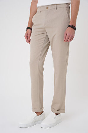 Comfort Fit Beli Lastikli Bej Jogger Pantolon  P 1183