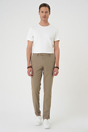 Comfort Fit Beli Lastikli Bej Jogger Pantolon  P 1184