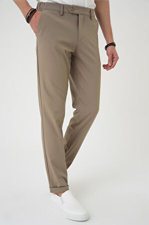 Comfort Fit Beli Lastikli Bej Jogger Pantolon  P 1184