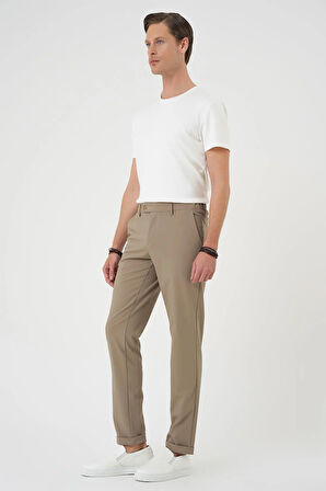 Comfort Fit Beli Lastikli Bej Jogger Pantolon  P 1184