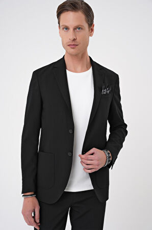 C 707 Comfort Fit Mono Yaka Torba Cep Casual Siyah Ceket