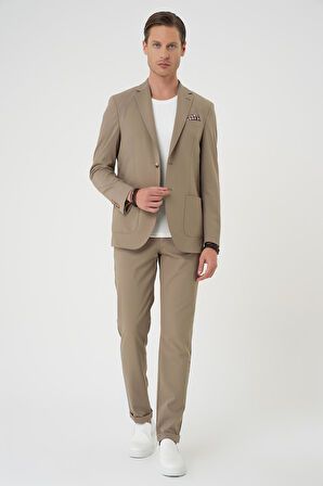 C 707 Comfort Fit Mono Yaka Torba Cep Casual Bej Ceket