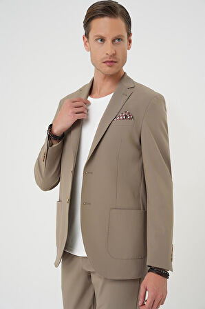 C 707 Comfort Fit Mono Yaka Torba Cep Casual Bej Ceket