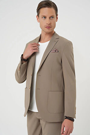 C 707 Comfort Fit Mono Yaka Torba Cep Casual Bej Ceket