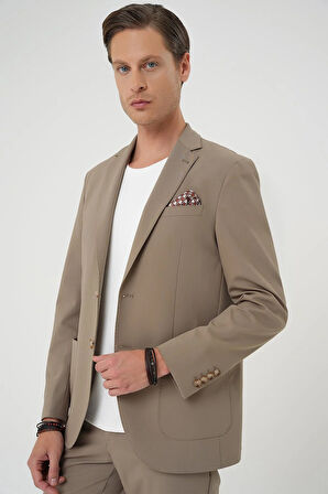 C 707 Comfort Fit Mono Yaka Torba Cep Casual Bej Ceket