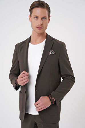 C 707 Comfort Fit Mono Yaka Torba Cep Casual Toprak Ceket