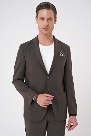 C 707 Comfort Fit Mono Yaka Torba Cep Casual Toprak Ceket