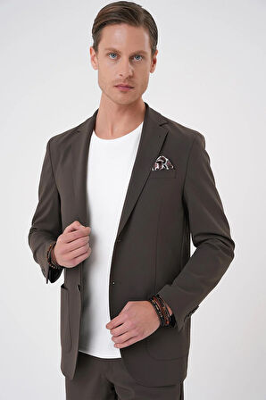 C 707 Comfort Fit Mono Yaka Torba Cep Casual Toprak Ceket
