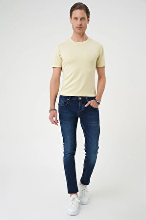 Denim 133 Slim Fit Beş Cepli Likralı Yıkamalı Koyu Mavi Jean Pantolon