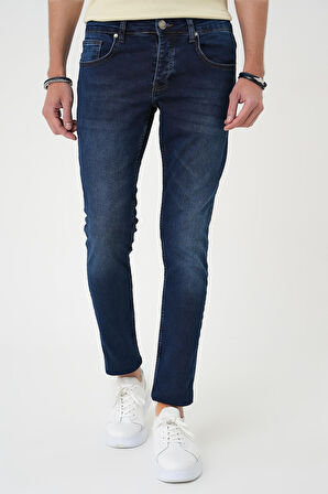 Denim 133 Slim Fit Beş Cepli Likralı Yıkamalı Koyu Mavi Jean Pantolon