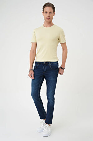 Denim 133 Slim Fit Beş Cepli Likralı Yıkamalı Koyu Mavi Jean Pantolon