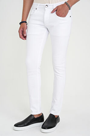 Slim Fit Beş Cep Likralı Beyaz Jean Pantolon Denim 134