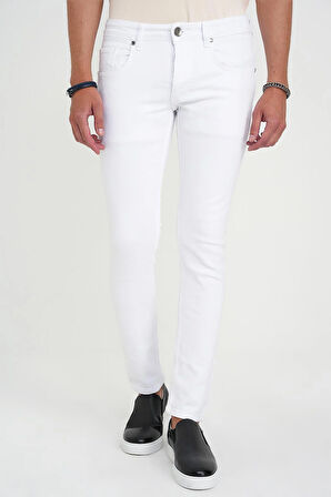 Slim Fit Beş Cep Likralı Beyaz Jean Pantolon Denim 134