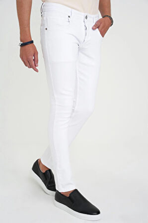 Slim Fit Beş Cep Likralı Beyaz Jean Pantolon Denim 134