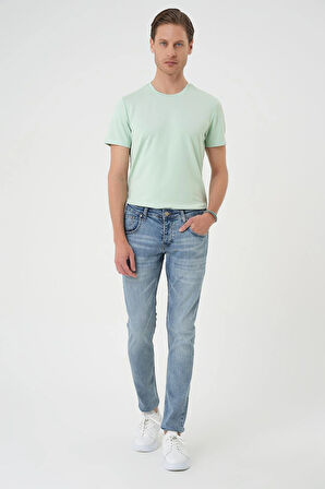 Denim 129 Slim Fit Beş Cepli Likralı Yıkamalı Açık Mavi Jean Pantolon