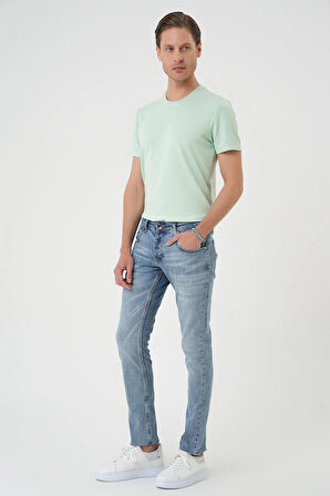 Denim 129 Slim Fit Beş Cepli Likralı Yıkamalı Açık Mavi Jean Pantolon
