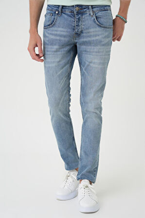 Denim 129 Slim Fit Beş Cepli Likralı Yıkamalı Açık Mavi Jean Pantolon