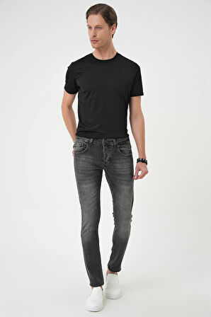 Denim 132 Slim Fit Beş Cepli Likralı Yıkamalı Antrasit Jean Pantolon