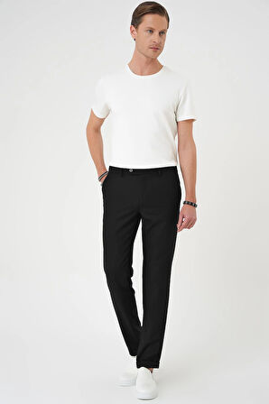 P 1186 Comfort Fit Beli Lastikli Dokulu Siyah Jogger Pantolon 