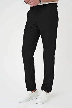 P 1186 Comfort Fit Beli Lastikli Dokulu Siyah Jogger Pantolon 