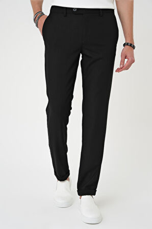 P 1186 Comfort Fit Beli Lastikli Dokulu Siyah Jogger Pantolon 